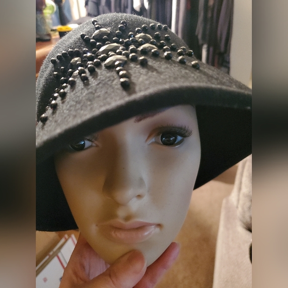 Vintage Scala Black Cloche Wool Beaded Hat - Picture 2 of 7